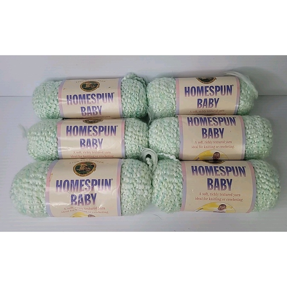 Lion Brand Homespun Baby Discontinued Yarn—Six 3 Oz‎ Skeins Soft Lime #169 NEW